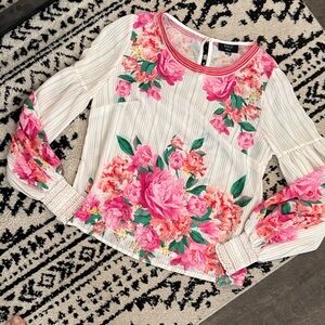 VICI Cream Blouse with Pink Floral Print
